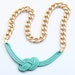 Gold Chunky Chain with mint - turquoise silk knot necklace - 24k gold plated - Statement bib