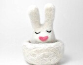 Needle felt white nesting bunny rabbit - sweet easter bunny