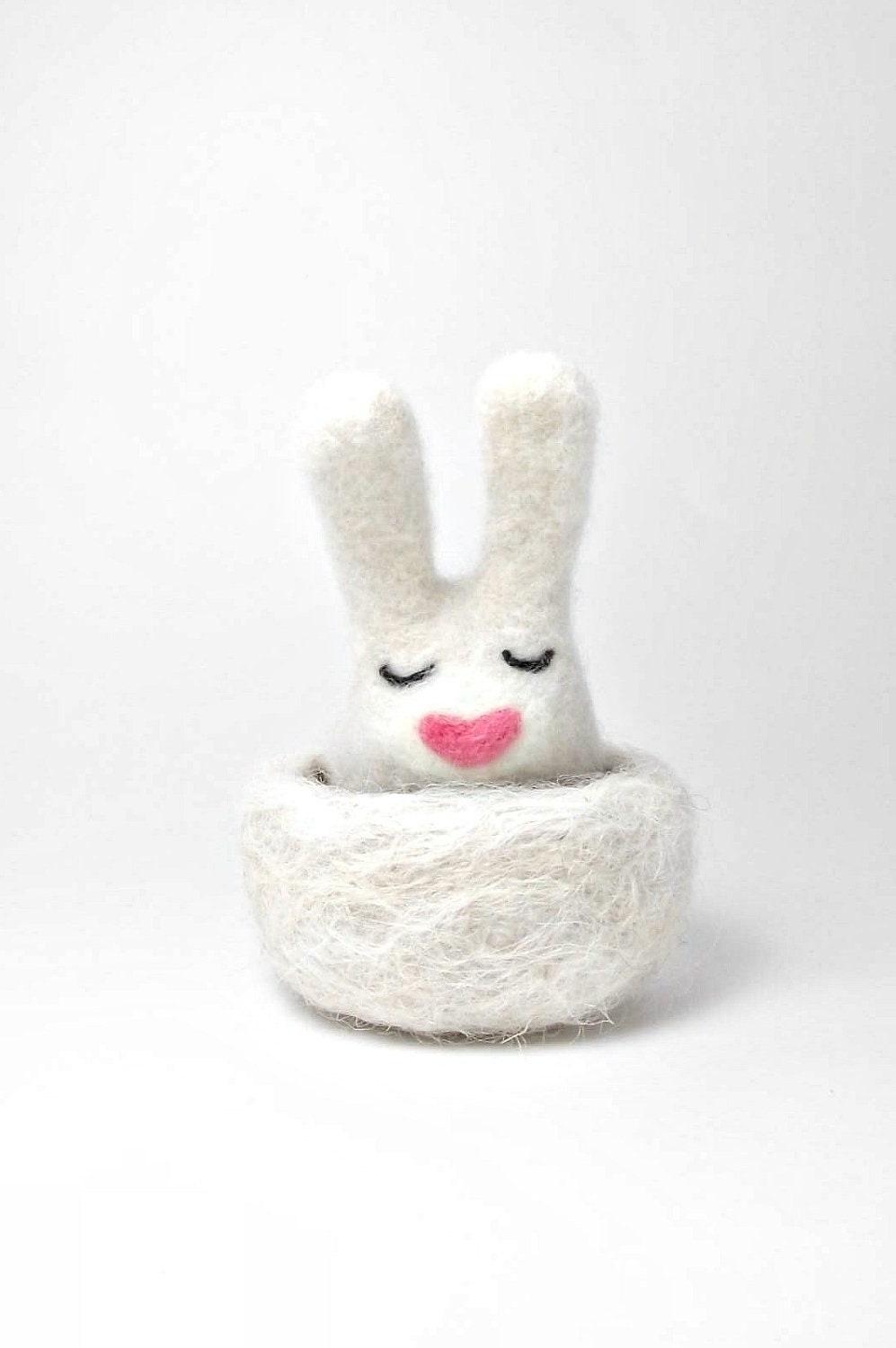 Needle felt white nesting bunny rabbit - sweet easter bunny