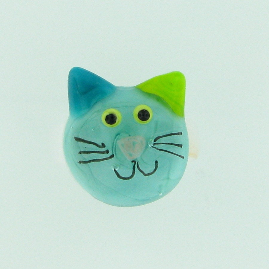 turquoise glass cat ring -handmade lampwork glass rings - gifts for cat lovers