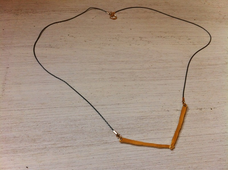 18k gold plated silver v necklace- Blackened silver chain. gold  V shape pendant. women necklace. daily or evening. hand made.