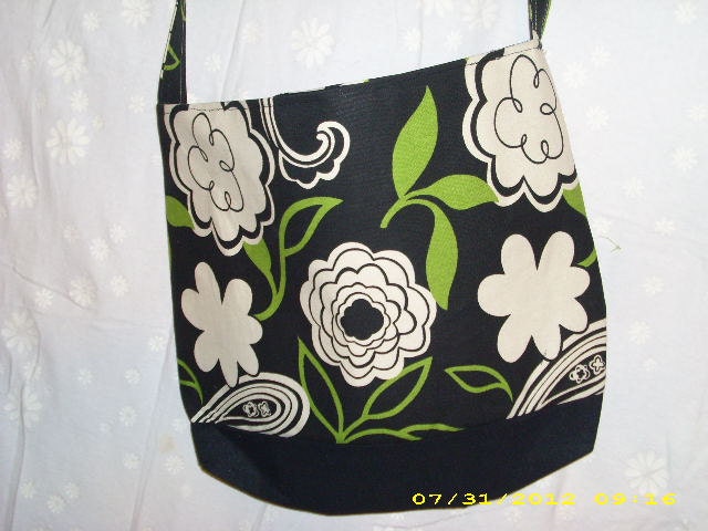 Large Market bag, Laptop bag, Book bag, Shopping tote, Beach Bag, Black white lime green flowers