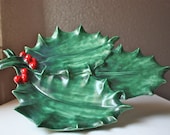 Vintage 1952 Mallory Ceramic Studio Jamar Original Green and Red Candy or Relish / Appetizer Dish / Plate