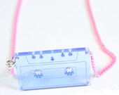 The Cassie Blue Necklace Retro Kitsch Laser Cut Acrylic Cassette Tape pendant Vintage Pink chain
