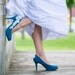 Wedding Shoes - Teal Blue Bridal Shoes/Wedding Heels with Ivory Lace. US Size 6.5