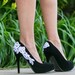 SALE - Black Shoes - Black Pump, Black Heel with White Lace. US Size 6.5