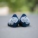 Navy blue ballet flat/low wedge wedding shoes with ivory lace applique. US Size 8