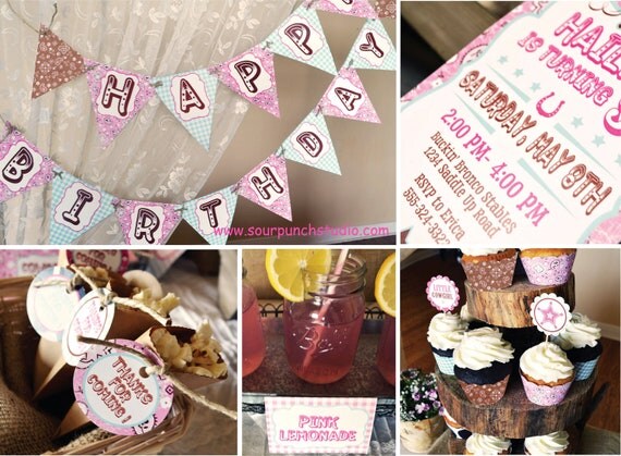 INSTANT DOWNLOAD, Cowgirl Western Printable Party Package, You Edit Yourself in Adobe Reader