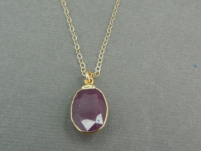 Real Ruby Necklace layered in 24k gold - 14k gold fill chain Ruby Pendant available in sterling silver too