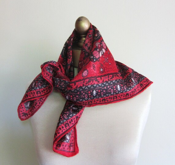 vintage scarf ruby red 1950s FREE shipping
