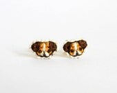 Puppy cross stitch earrings, brown dog, gifts under 15, gifts for dog lovers
