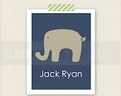 Elephant with Personalized Name - Kids Room Art - Baby Children Nursery Custom Wall Print Poster
