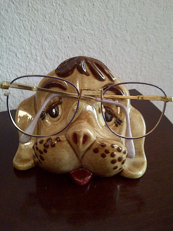 Cute Set of Vintage Ceramic Puppy Dog Eyeglass Holder/Rest