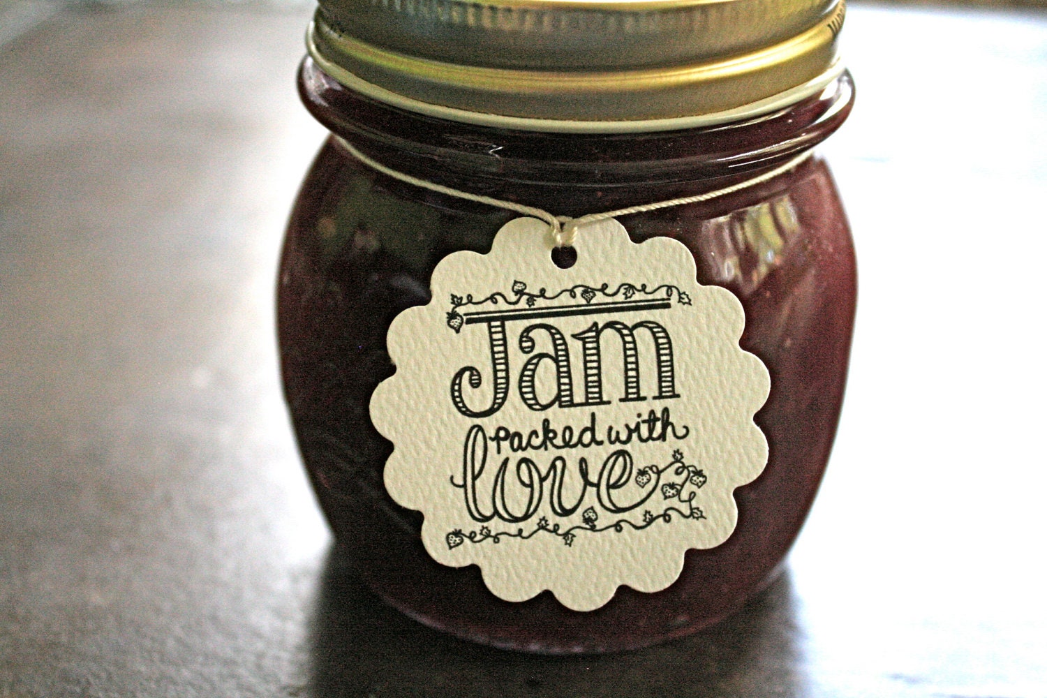 Personalized wedding favor tags, canning tags, 24. Jam Packed with Love design, with name and date. Perfect for jam jar favors.