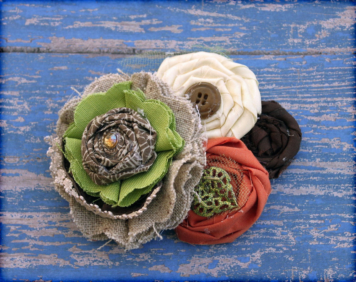 Cream, Orange, Tan Headband, Burlap Hair Accessory, Women's Brooch, Fabric Flower Hair Piece, Baby Girl Hair Clip, Flower Hair Bow