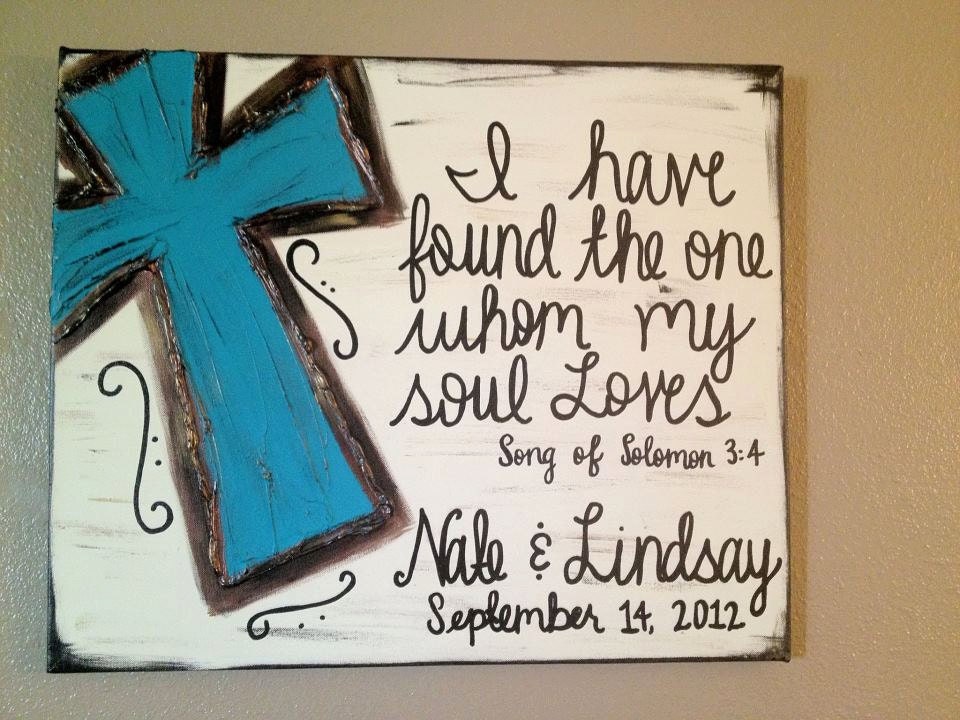 Custom Last name, wedding date & Verse Cross canvas