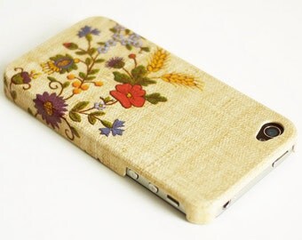 Vintage needle work print iPhone 4 case / Flowers iPhone 4s case/ iPhone case / Decoupage iphone case