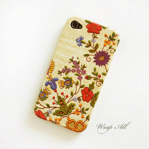 Vintage needle work print iPhone 4 case /  Flowers iPhone 4s case / flower iphone case / Decoupage iphone case