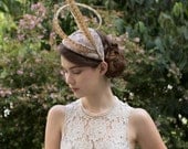 Beige Felt Statement Derby Cocktail Hat with Curled Pheasant Feathers  Avant Garde Couture Millinery