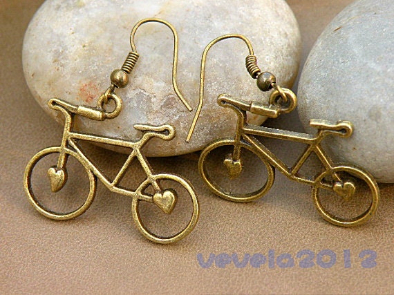 Earring---------Pretty retro bronze bike earring,bicycle earring&alloy ear hook