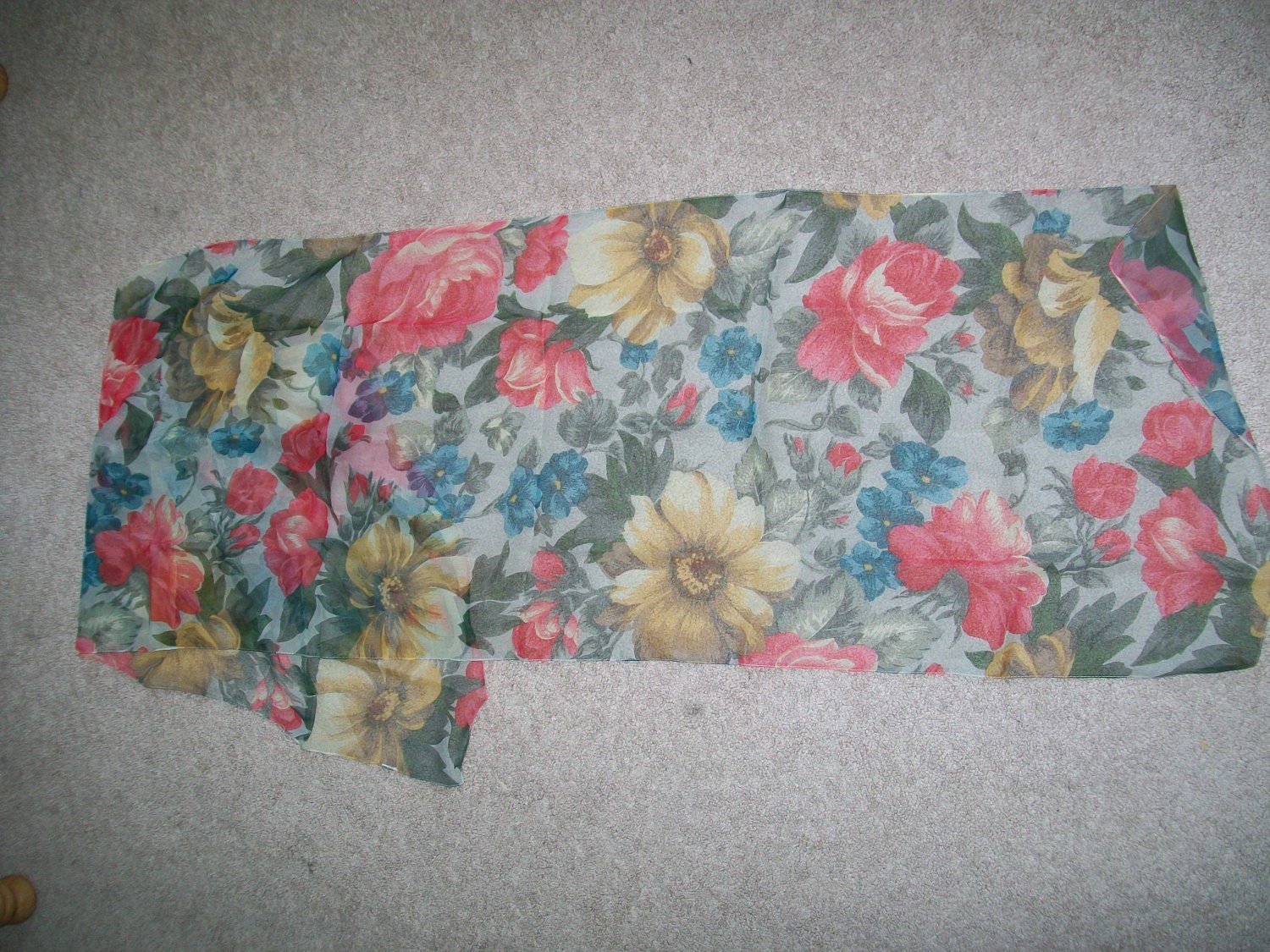 Vintage Chiffon Scarf- Green and coral