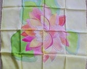 Vintage Square Genuine Silk Scarf- Yellow and pink
