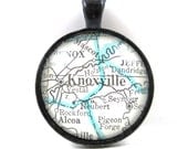 Knoxville, Tennessee, Pendant from Vintage Map, in Glass Tile Circle