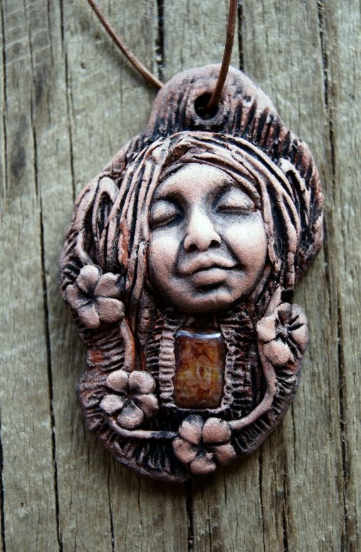 Necklace Forest Nymph Handcrafted Clay Pendant - Pixie Woodland Fairy