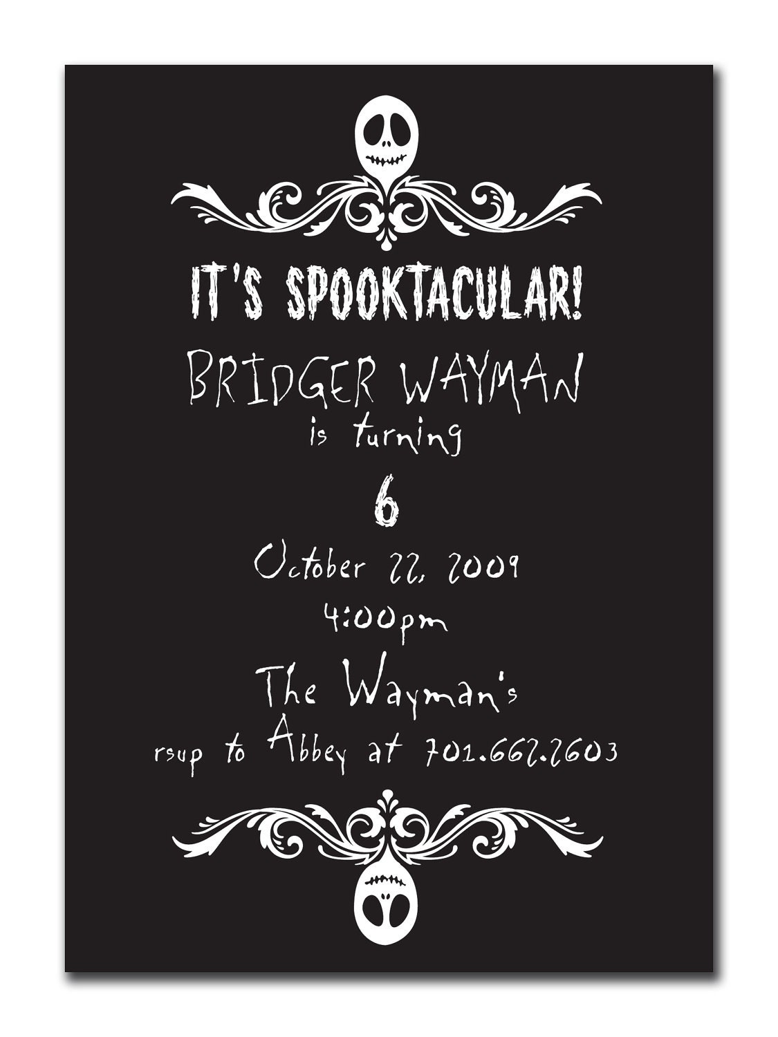 Spooktacular Skeleton Halloween Party Invitations (digital DIY file or printed)