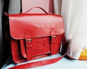 Handmade Red Leather Cambridge Satchel/Crossbody bag /Messenger
