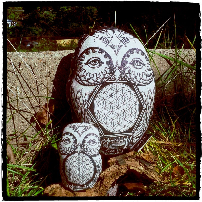 Owl Pillow Cosmic Owlchemist Dream PIllow- Original Owl Art Doll w Organic Herbs- Connect to Spirit & Live your Dreams- HARMONY WISDOM