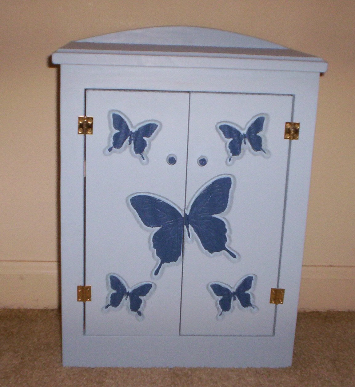 Armoire doll furniture bedroom chiffrobe Made for American girl light blue with dark blue butterfly design