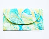Handmade Marbled Clutch Green Blue Yellow White