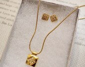 10% OFF Vintage Gold Rhinestone Jewelry Set by Napier, Clear Rhinestone Necklace, Rhinestone Studs