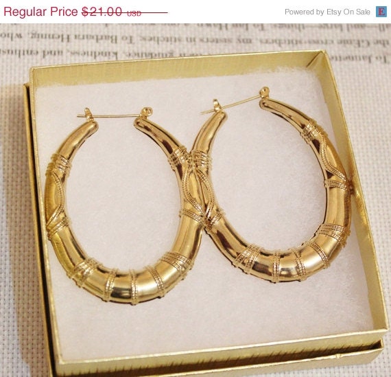 10% OFF Vintage Gold Ethnic Hoops, Large Gold Hoop Earrings, Statement Gold Earrings
