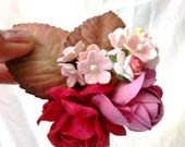 Autumn floral  hair clip with red rose, pink ranunculus, small baby pink flowers. bridal head piece, weddings