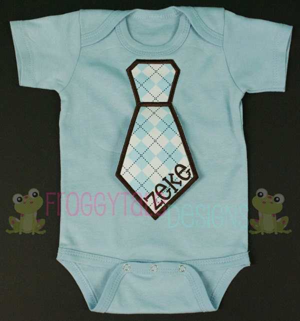 PERSONALIZED Boys Flapping Tie Blue Bodysuit Onesie in Blue Argyle Outfit for Little Baby Boys - Monogrammed Custom