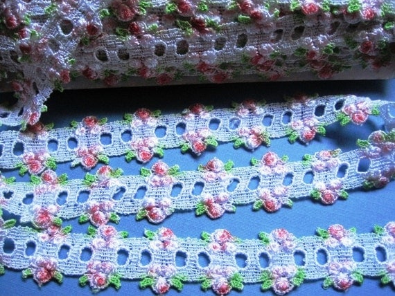 Victorian Venice Lace Galloon Beading, White / Rose / Mint , 1 3/16" inch wide, 1 Yard, For Victorian & Romantic Crafts