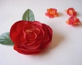 Vibrant Deep Coral Red Flower Hair Clip