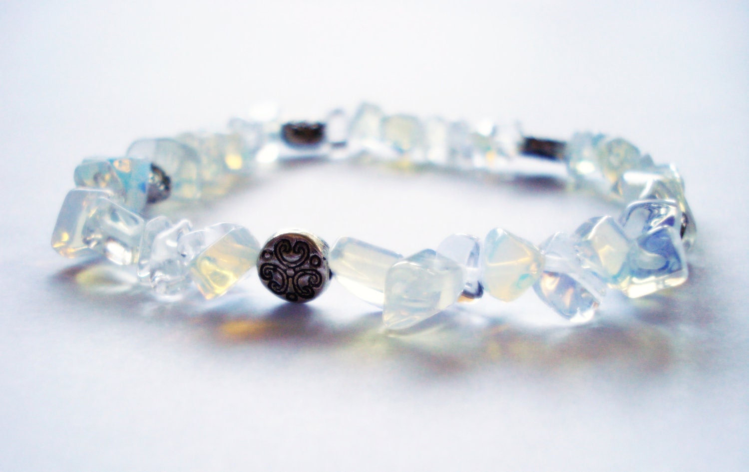 Moonstone and Silver Celtic Flower Bracelet