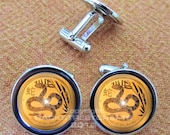 CHINESE YEAR of the SNAKE Nickel Plated Cuff Link Pair Free gift Box Weddings  Christmas Quickship Under 20.00