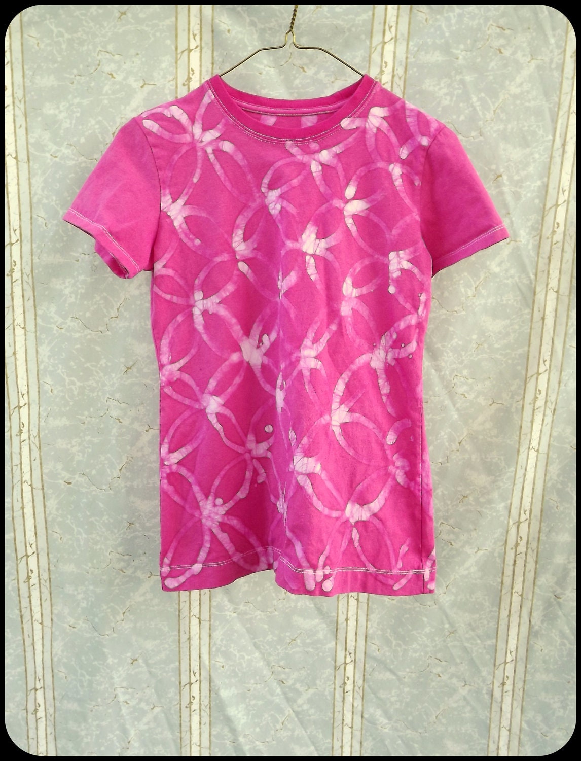 Batik T-Shirt - Women's/Juniors Small or Girls' XL - Pink - Hand Dyed - Flowers