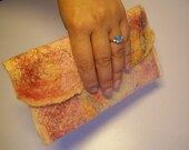 Wet Felted Sari Silk Clutch Bag, Handbag, Case, Wet Felted, Oranges & Reds, Texture