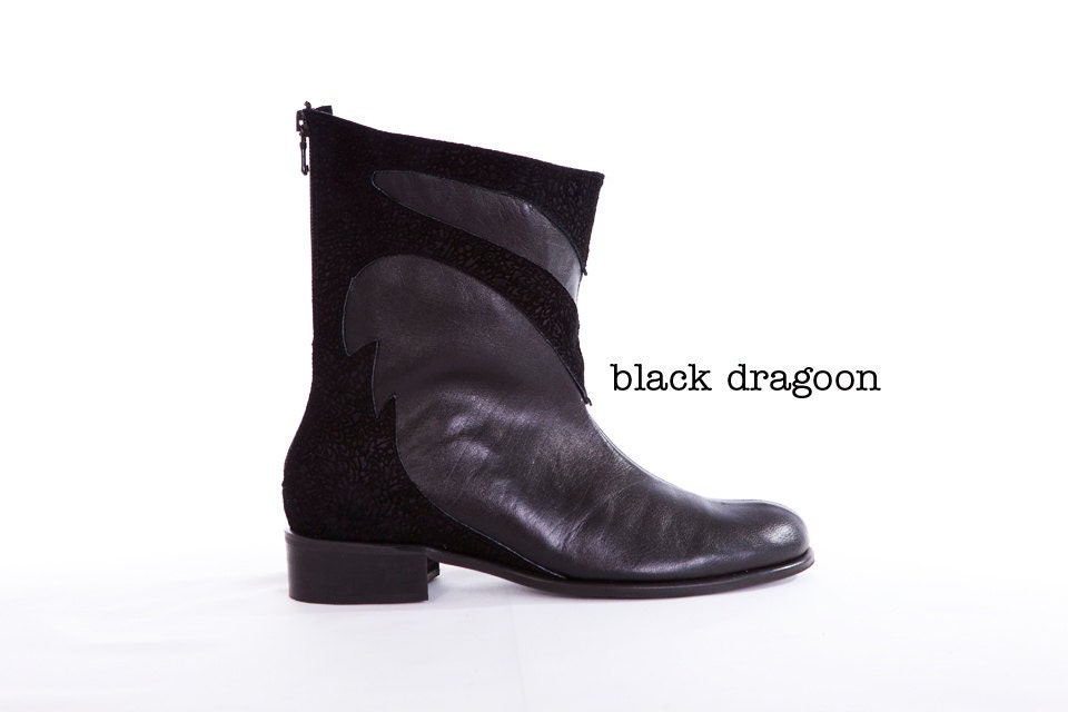 Black Dragoon - Black handmade boots with back zipper - Made to order - 30% OFF