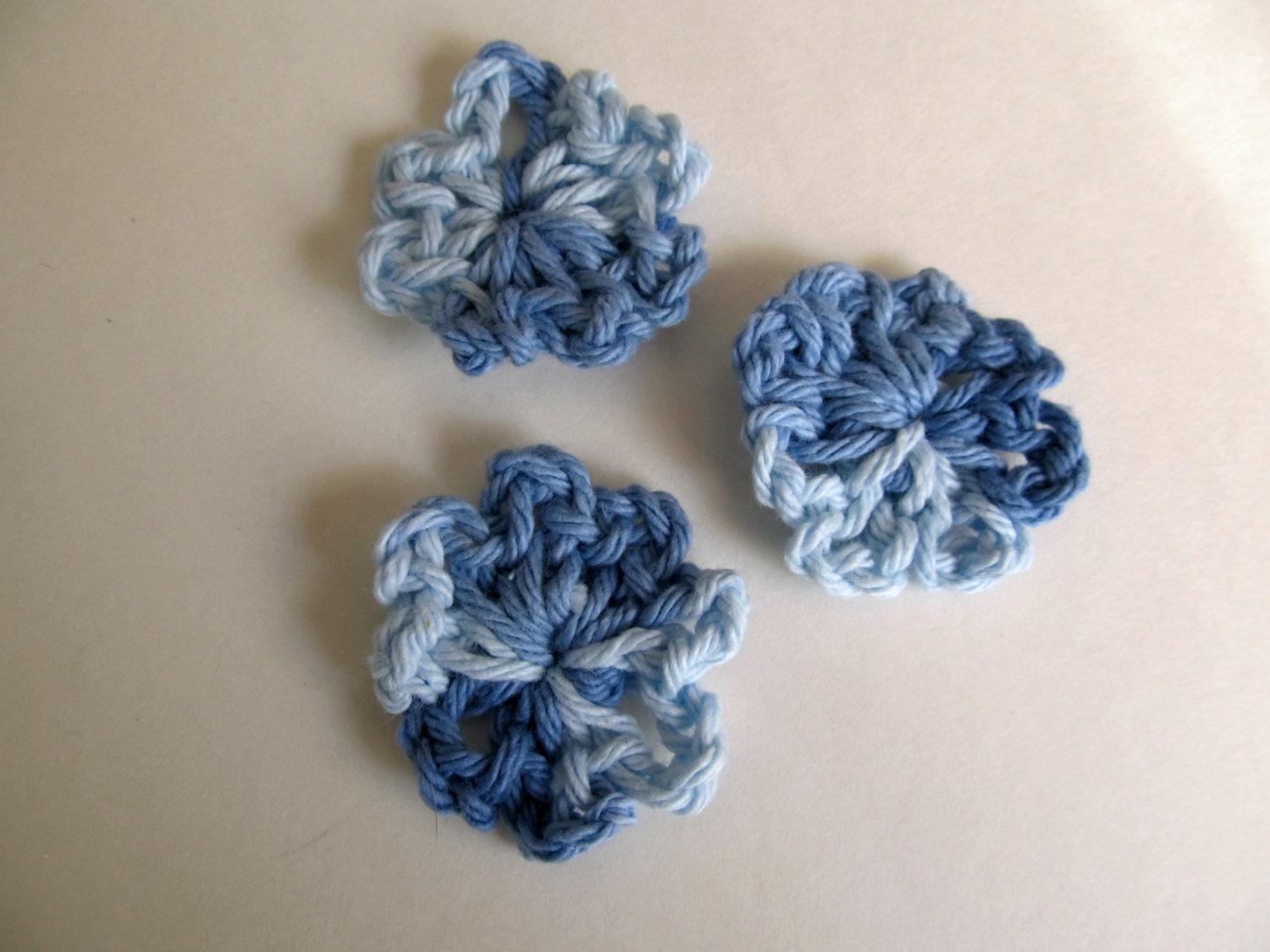Crocheted Flower Appliques-set of 3-Blues