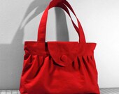 Pleated Handbag with Flap Closure in Red
