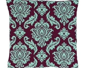 Blue Pillow Cover- Damask Blue and Purple  Joel Dewberry Pillow Cover 16 x16" or 17 x 17" Pillow Covers.