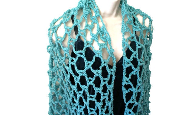 Blue Crochet Shawl, Autumn Fashion Wrap, Summer Shawl, Spring Shawl, Blue Wrap, Blue Shoulder Wrap, Womens Long Scarf, Blue Shawl