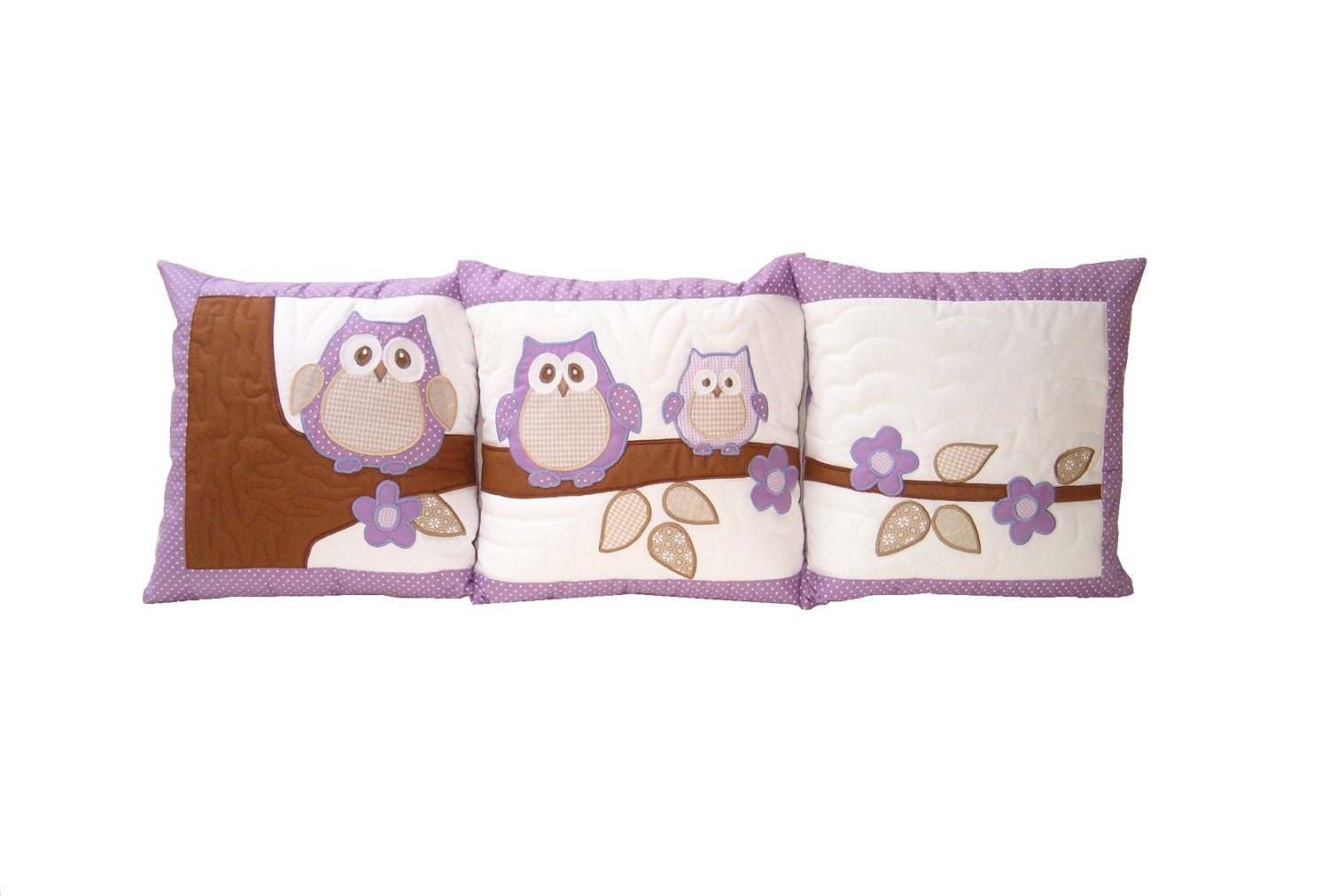 Owl PILLOW   COVERS - Home Decor-  Quilt Pillow - Children Decor- Baby Shower Gift, Child Decor,  HET  -purple-white-beige-