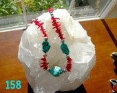 Turquoise color Howlite stone with red Coral and pewter Necklace